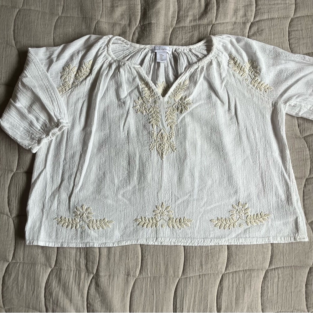 House of Harlow 1960 White Gauze Embroidered Blouse
